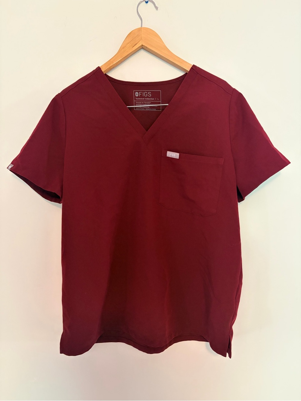 FIGS Technical Collection Solid Medical Scrub Top Burgundy (3095) Size L